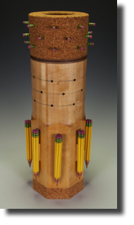 Convergence Of Thought
Recycled maple bench, 
walnut, pencils, cork
23.5 X 7.25 Inches
2023